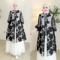 Outer Haira Tunik Brukat Bordir Motif Bunga | Outer Wanita Kondangan Lebaran Kekinian | Outer Lengan