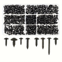 340-piece self-tapping screw set - M3/M4/M3.5/M4.8 sizes, flat head cross-cut, black carbon steel, s