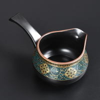 陶福氣 琺瑯彩黑天目側把公道杯 家用琺瑯彩黑陶瓷分茶器茶海公杯