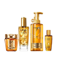 【LOREAL Paris 巴黎萊雅】黃金胜修護全套組(髮油x1+黃金髮膜x1+洗護髮x1)