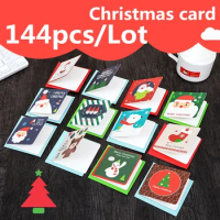 144pcs Creative Merry Christmas Small Greeting Cards Kids Mini Christmas Greeting Cards New Year Postcard Gift Card Xmas Party