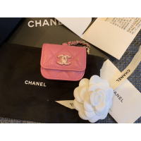 1928二手精品專賣 香奈兒 CHANEL 現貨 粉紅色粒文小羊皮 AirPods Pro 收納盒