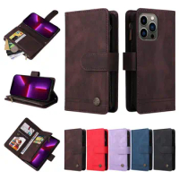 200pcs/Lot Business Leather Zipper Wallet Phone Case For iPhone 14 13 12 Mini 11 Pro XS Max XR 7 8 6S Plus SE Flip Phone Bag