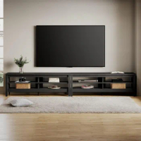 TV Stand for 85 Inch TV, Black Entertainment Center for 80-90 inch TV Console Table with 8 Cubby Storage for Living Room Bedroom