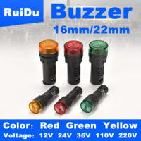 16MM22MM buzzer 12V 24V 36V 110V 220V 380V flash fault warning lamp LED lamp discontinuous buzzer indicator red green yellow