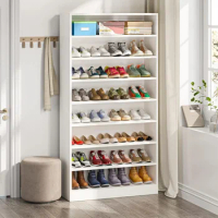 Shoe Cabinet, 9 Tiers 40-45 Pairs Heavy Duty Wood Freestanding Shoe Storage Cabinet, 70.8'' Tall Shoe Cabinet, White