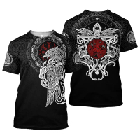 Kemeja-T Fesyen, Bercetak 3D, Tema Viking Odin Fenrir Serigala Tatu, Kemeja Tee Lengan Pendek Kasual