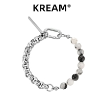 KREAM 原創 鈦鋼圓環扣拼天然黑發晶手鏈男嘻哈女同款
