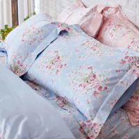 【伊德生活】埃及棉床包枕套組 田園玫瑰藍 雙人(埃及棉、床包、枕套)