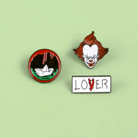 Insidious Evil Smile Joker Movie Pins LOVER LOSER Brooch Bloody Circular Badge Boat Gifts For Friends Jewelry Pendenties