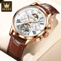 OLEVS 9912 Mechanical Business Watch Gift Genuine Leather Watchband Round-dial