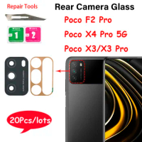 20Pcs For Xiaomi Poco X4 X3 F2 Pro C3 M4 Pro 5G M3 F3 Back Rear Camera Glass Lens with Glue Sticker + Repair Tools