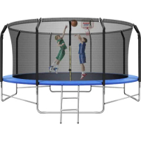 14FT Recreational Trampoline for Kids &amp; Adults with Balance Bar &amp; Basketball Hoop,with Safety Enclosure Net, Ladder, Jumping Mat