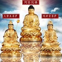 3PCS High grade XI FANG SAN SHENG gilding Buddha statue Amitabha Guanyin Mahasthamaprapta HOME shrine Efficacious protection