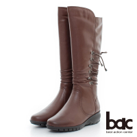【bac】輕量化氣墊式後綁帶裝飾長靴(咖啡色)
