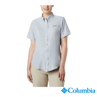 【Columbia 哥倫比亞 官方旗艦】女款-Omni-ShadeUPF50快排短袖襯衫-藍灰(UFL72770GL / 2022年春夏商品)