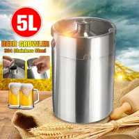 5L Beer Barrel Mini Keg Style Beer Growler Stainless Steel Beer Supplies Holds Beer Double Handles For Home Beer Making Camping