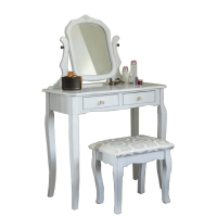 【AccessCo】新古典巴洛克化妝桌椅組_純潔白 BF-SU549W(化妝桌/化妝鏡/收納)