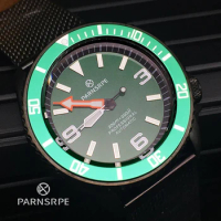PARNSRPE SK007Series Men's Watch NH35Movement Super Bright Luminous Green Digital Dial Titanium Bezel Automatic Mechanical Watch
