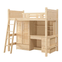 【IHouse】森活 整組免組裝3.5尺松木高架床/衣櫥/書桌