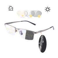 Smart Progressive Multifocal Photochromic Reading Glasses Ultralight Business Half Frame Indoor And Outdoor Presbyopic Glasses