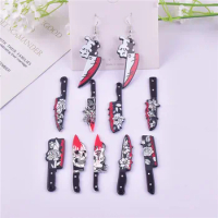 Mix 10pcs/20pcs/lot Halloween Bloody Knife Acrylic Charms Pendant for Earring Necklace Jewelry Making Craft DIY