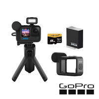GoPro HERO12  Black CE創作者Vlog專業輕裝套組 (HERO12 創作者+HERO9/10 Black媒體模組+腳架+Enduro原廠充電電池+64G記憶卡) 公司貨