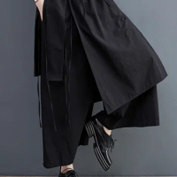 XITAO Irregular Pants Fashion Women Black Solid Color Bandage Minority 2023 Summer Elegant Ankle Length Pants WLD11381