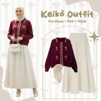 Keiko Outfit BW26 | OOTD Set Cardigan + Rok + Hijab | Setelan remaja Wanita Kekinian | outfit santai