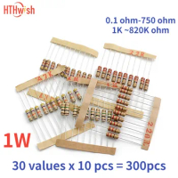 300PCS 1W Resistor Assorted Kit 30 value*10pcs 0.1~750 ohm and 1K ~ 820K Carbon Film Resistors
