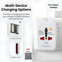 Mediatech Universal Travel Adaptor UTA-05 With Dual USB Port + 1 Port Type C