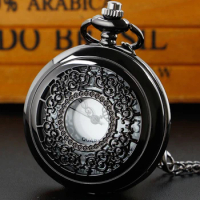 Skeleton Steampunk Clock Pocket Watch Hollow Black Dial Men Pendant Collection Fob Chain Watch reloj de bolsillo