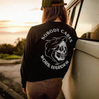 NOBODY CARES WORK HARDER gothic Sweatshirt graphic funny 100% cotton grunge aesthetic pullovers Jumper Outfits tee top Sweats