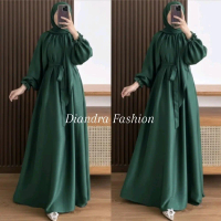 Gamis Sandrina Bahan Crinkle Airflow Size XL,L,M.S Kancing Muslim Dress Panjang Wanita Vine Transpar