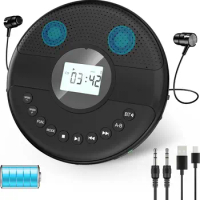 Portable CD Player and MP3 Bluetooth Player with Anti Skip Protection and dual Stereo Speaker, play speed adjust player,USB