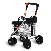 Walker Elderly Shopping Cart Collapsible Large Capacity Shopping Basket Safety Brake Strong Load Bearing Anti Rollover Trolley