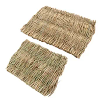 Portable for Small Animal Bunny Household Woven Straw Rabbit Grass Chew Mat Pet Cage Pad Grass Mat Hamster Sleeping Bed