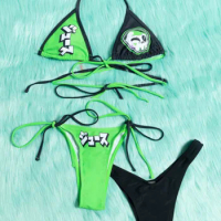 Cartoon Skull Print Bikinis Swimwear Women Swimsuit Triangle Bikini Set Bandage Bath Suit Low Waist Beach wear 3 Piece Biquini
