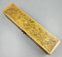 古玩純銅黃銅盒子首飾盒收納盒儲物盒長方形銅盒復古做舊喜鵲登梅