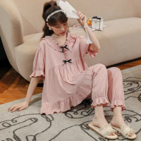 Plus Size M-3XL Women's Pajama Set Vintage Court Style Elegant Women's Pijama Sleepwear grande taille femme Home suit for women