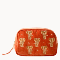 Elizabeth Scarlett Golden Elephants Velvet Makeup Bag - Rust
