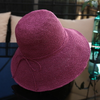 夏季新款拉拉草帽女手工編織彩色出游防嗮漁夫太陽帽遮陽帽可折疊