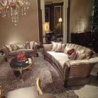 Villa high-grade custom furniture French neo-classical fabric sofa European style retro living room solid wood fabric sofa