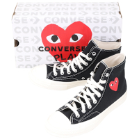 川久保玲 COMME des GARCONS PLAY x Converse聯名 大眼愛心印花黑色高筒帆布休閒鞋(男女通用)