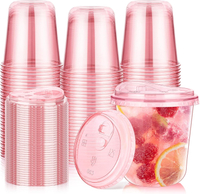 KesaPlan 50 Pack 12 oz Pink Plastic Cups with Sip Lids Iced Coffee Cup with Strawless Lid Round Bott