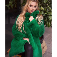 Otter Rabbit Fur Coat for Women's Standing Collar Winter Fur Coat Medium Length Street Fur Coat for Women