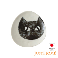 【Just Home】日本製手繪感貓咪陶瓷5吋點心盤/三角盤/飯糰造型盤(黑貓)