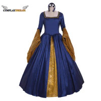 Victorian Queen Elizabeth Tudor Period Dress Cosplay Costume Anne Boleyn Blue French Dress Medieval Royal Court Dress