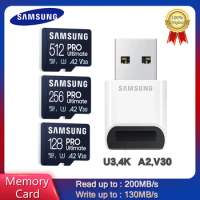 SAMSUNG PRO Ultimate Micro SD Card 128gb SD Memory Card Reader U3 4K V30 A2 Memory TF Card 512GB 256GB High Speed 200M/s For PC