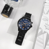 【CITIZEN 星辰】光動能 月相錶 羅馬刻度 藍寶石水晶玻璃 不鏽鋼手錶 藍x鍍黑 42mm(AP1055-87L)